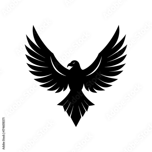 Black eagle with wings up on transparent background silhouette