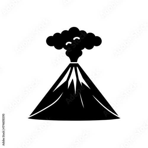 Volcano eruption drawing on transparent background silhouette