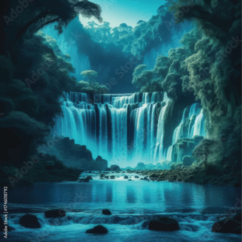 Majestic Waterfall Cascading into a Serene Pool.