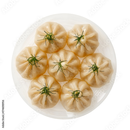 A delectable plate of steamed dumplings isolated on transparent background, showcasing their intricate design and inviting aroma, perfect for a culinary delight
