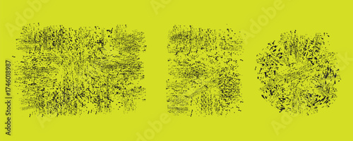 Abstract green moss grunge brush shapes on yellow background texture art