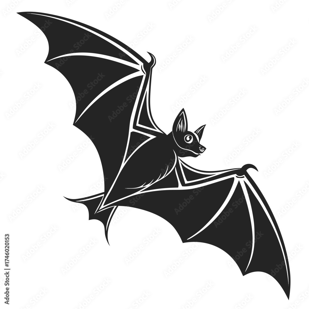 Fototapeta premium Stylized black bat in flight silhouette