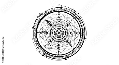 Intricate Sacred Geometry Mandala on White Background.