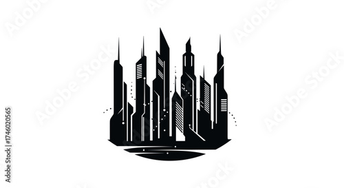 Modern City Skyline Silhouette Black and White.