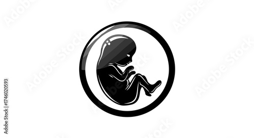 Monochrome Human Embryo Icon in a Circular Frame.