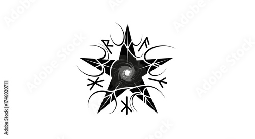 Mystical Star Symbol with Runes and Occult Design on White Background.