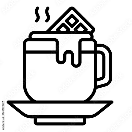 hot drink outline icon with chocolate cup and marshmallow