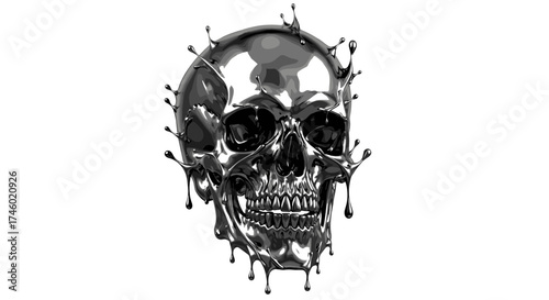 Shiny Metallic Skull Dripping Liquid Metal.