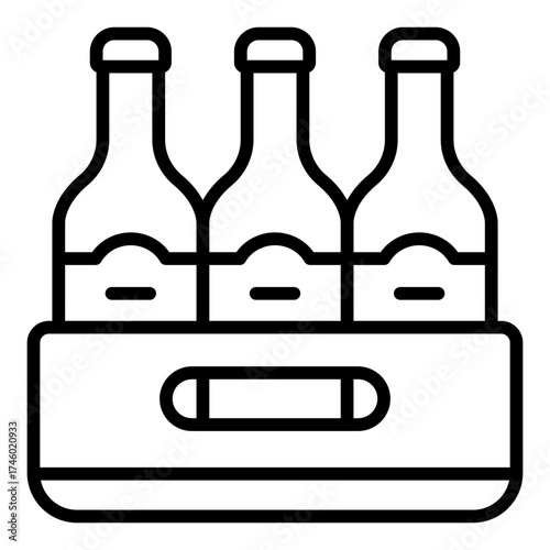 alcohol pack outline icon with beer bottles in wooden crate