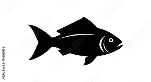 Silhouette of a Fish Simple Black and White Illustration.