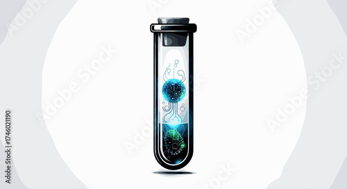 Test tube with glowing substance inside science concept.