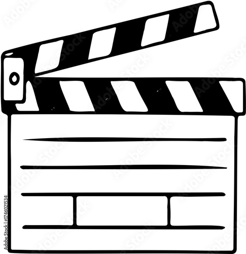 Film clapper board icon in black and white for movie production and filming silhouette