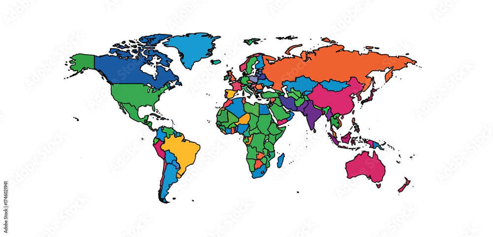 Obraz premium world map illustration a vibrant representation of global geography with distinct colors for continents and countries ideal for education and travel