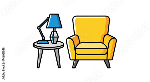 yellow armchair illustration cozy reading nook with lamp on side table perfect for depicting home decor trends and interior design inspiration.