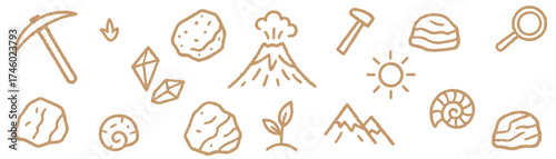 geology-related doodle icons set.