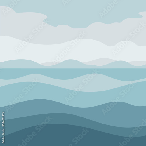 Abstract Landscape with Wavy Hills and Clouds nature