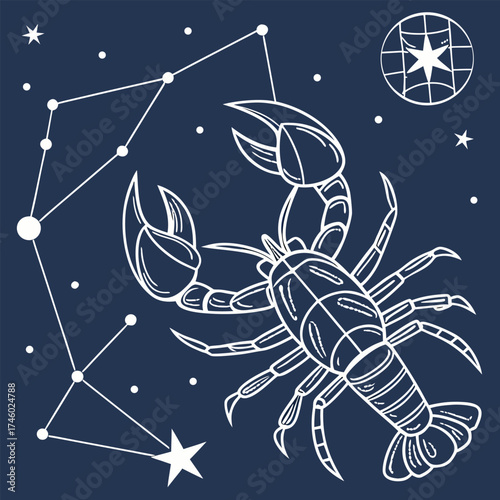 Cancer Zodiac Constellation and Scorpion Illustration