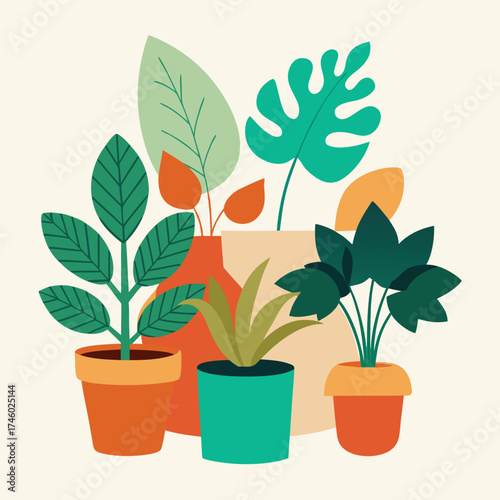 Collection of Potted Plants in a Stylized Arrangement
