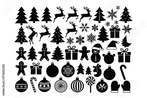 Large Collection of Black Silhouette Christmas Icons