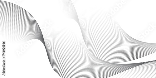 Thin wavy line abstract background. Wavy line horizontal divider outline minimalist background. Abstract black lines wave curve motion on white background. Vector Illustration.