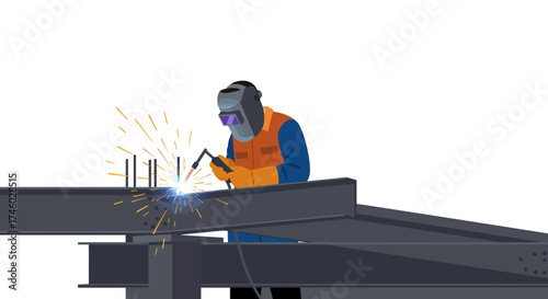Welder Welding Steel Beams with Protective Gear