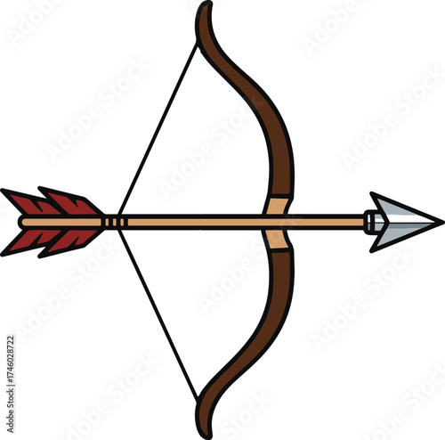 A straightforward depiction of a classic bow and arrow, 