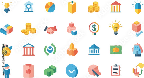 Explore a vibrant collection of financial and business icons perfect for adding visual flair to presentations, websites, and marketing materials today!