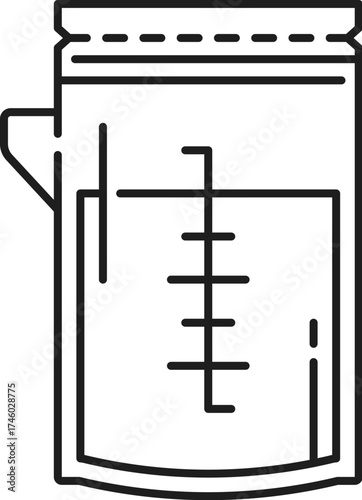 Baby breastfeeding breast milk container line icon or sign. Infant nursing thin line vector symbol, woman lactation outline sign. Motherhood icon or pictogram with breast milk disposable container
