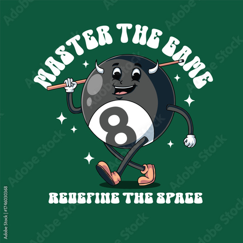 Cartoon 8 Ball Billiard Character Illustration.