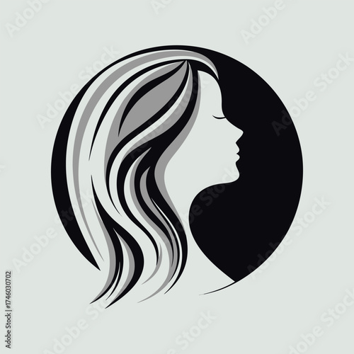 Elegant Woman Silhouette in Monochrome Circle Design