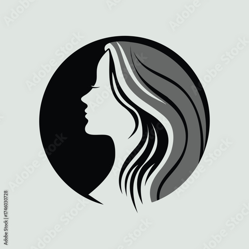 Elegant Woman Silhouette in Monochrome Circle Design