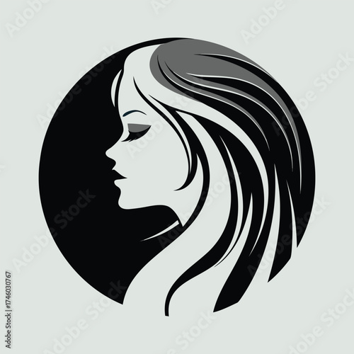 Elegant Woman Silhouette in Monochrome Circle Design