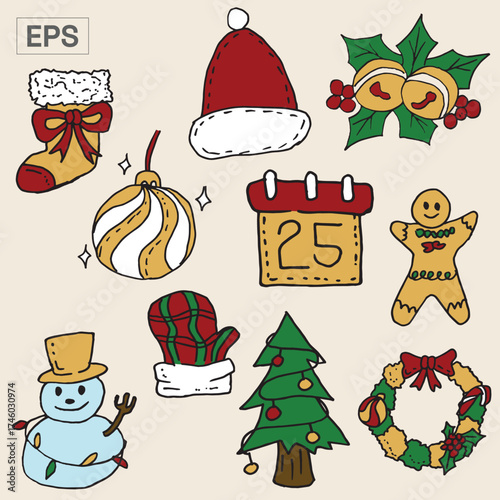 Christmas Holiday Festive Collection Stocking, Hat, Bells, and Ornaments