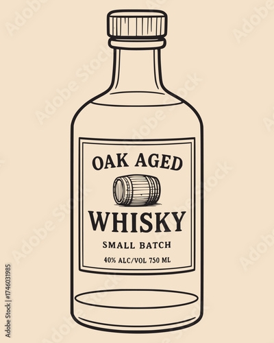 Line Art Whisky Bottle with Oak Aged Label