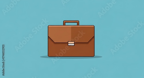 Brown briefcase on blue background with shadow