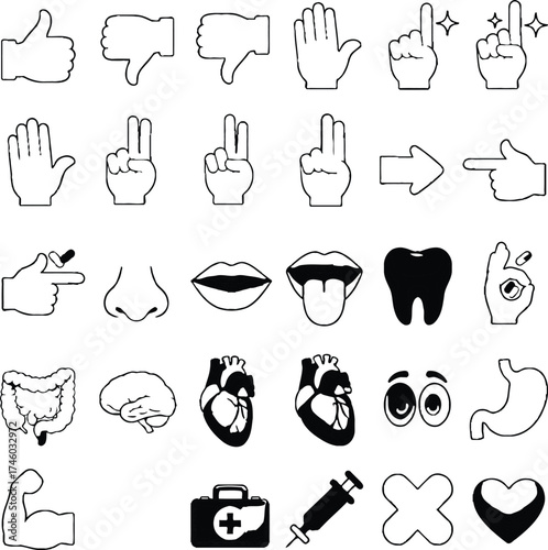 Vector collection of medical food and teeth icons and symbols set