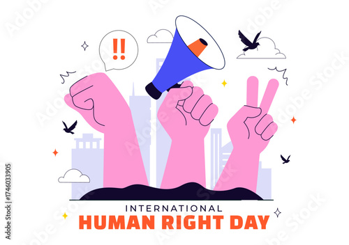 International Human Rights Day Vector Illustration Featuring Diverse People Breaking Chains for Equality, Unity, Freedom, and Peace in Flat Background