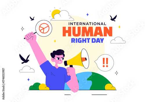 International Human Rights Day Vector Illustration Featuring Diverse People Breaking Chains for Equality, Unity, Freedom, and Peace in Flat Background