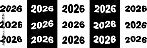 Creative typographic pattern featuring the year 2026 in a distorted black and white design for calendars and new year concepts