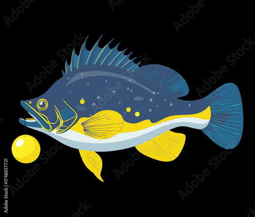Aggressive deep-sea predator fish with sharp teeth and mean expression ready to catch its prey in the dark