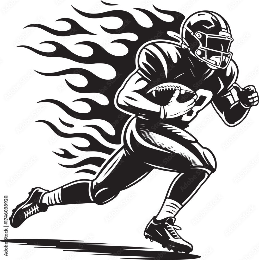Obraz premium Dynamic football player running with flames behind