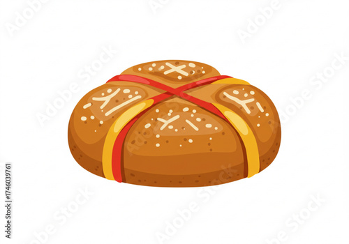 Traditional cozonac bread with sweet toppings on white background  