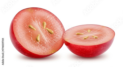 Fresh Cranberry Halved on White Background.