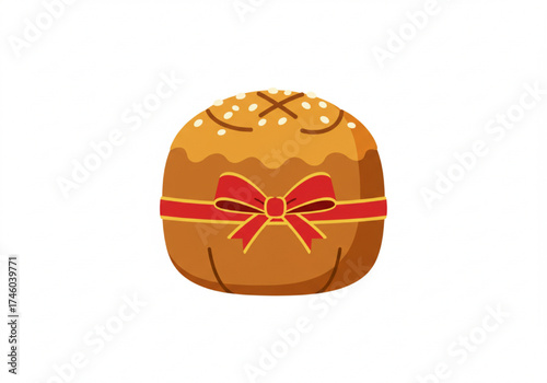 Traditional cozonac bread with ribbon decoration and sweet topping  