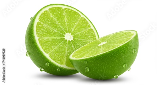 Fresh Lime Halved with Water Droplets.