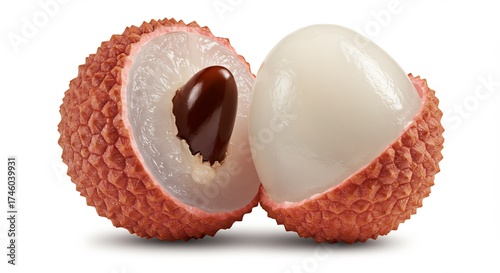 Fresh Lychee Fruit Cut Open Showing Seed.