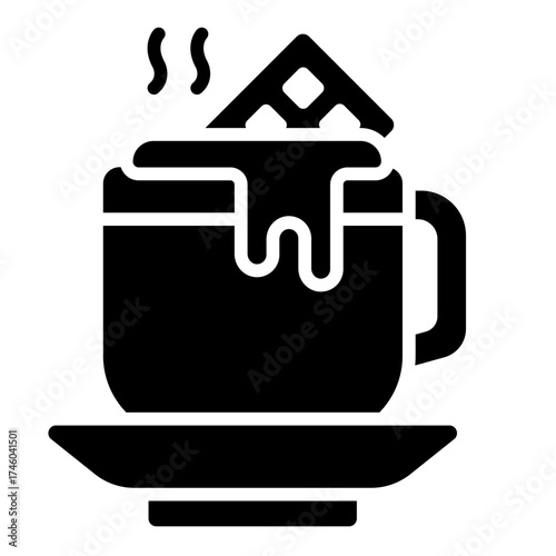 hot drink glyph icon with chocolate cup and marshmallow