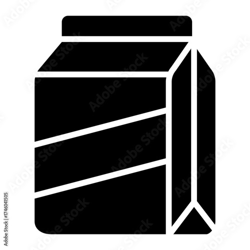 dairy drink glyph icon with milk carton packaging for breakfast