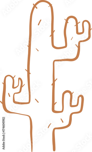 Line Art Tall Cactus With Branching Arms