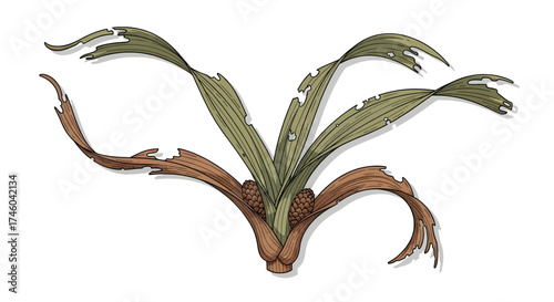 Illustration of a withered plant with dry leaves and seed pods, symbolizing decay and natural processes